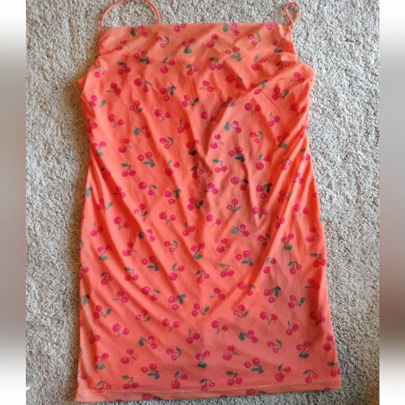 Asos Cherry Mesh Cowl Dress Size US 14 NWOT - Picture 6 of 15